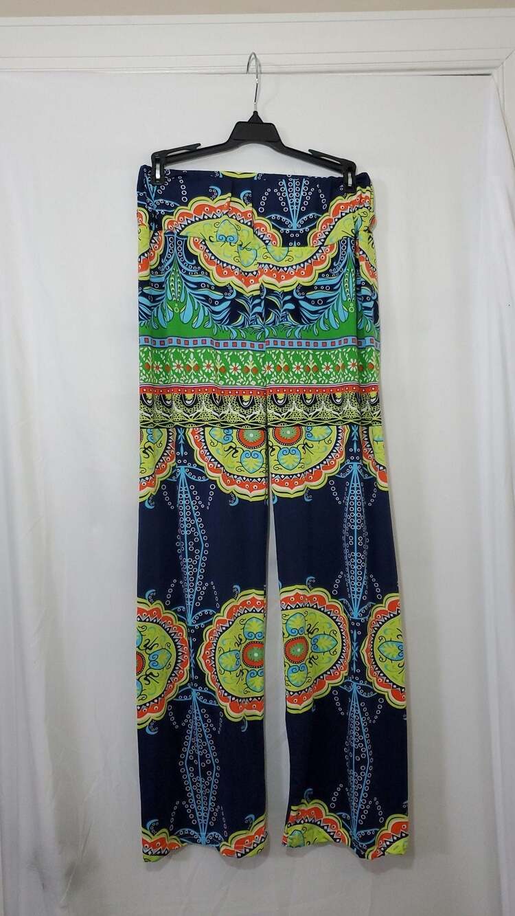 Vicabo Women's Size M Multi-Color Paisley Print Wide Leg Palazzo Pants